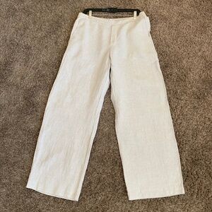 Madewell The Easy Pull On Pants Sz.L 100% Linen Wide Leg Pockets Neutral Cream